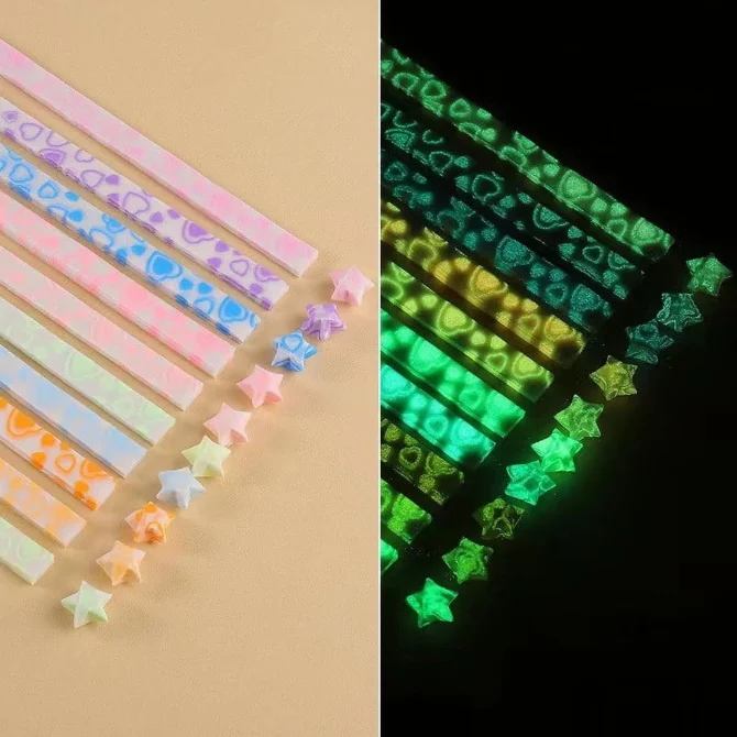 210 Sheets Star Paper Strips, 10 Colors Luminous Origami Star Paper Strips, Star Paper Strips for Valentine's Day Mother's Day Birthday Gifts, DIY Handcrafts Supplies