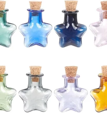 8pcs Tiny Star Wishing Glass Jar 8 Colors Mini Glass Drifting Bottles Cute Star Wishing Bottles with Cork Stopper Potion Bottles for Wedding Birthday Party DIY Crafts Supplies