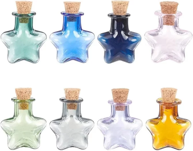 8pcs Tiny Star Wishing Glass Jar 8 Colors Mini Glass Drifting Bottles Cute Star Wishing Bottles with Cork Stopper Potion Bottles for Wedding Birthday Party DIY Crafts Supplies