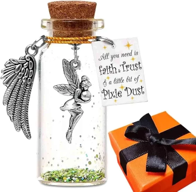 All You Need is Faith Trust and A Little Bit of Pixie Dust, Fairy Decorative Bottle Gift for Her Granddaughter Daughter Sister Niece Bff, Funny Fairy Gift for Teen Girls, Glass, No Gemstone