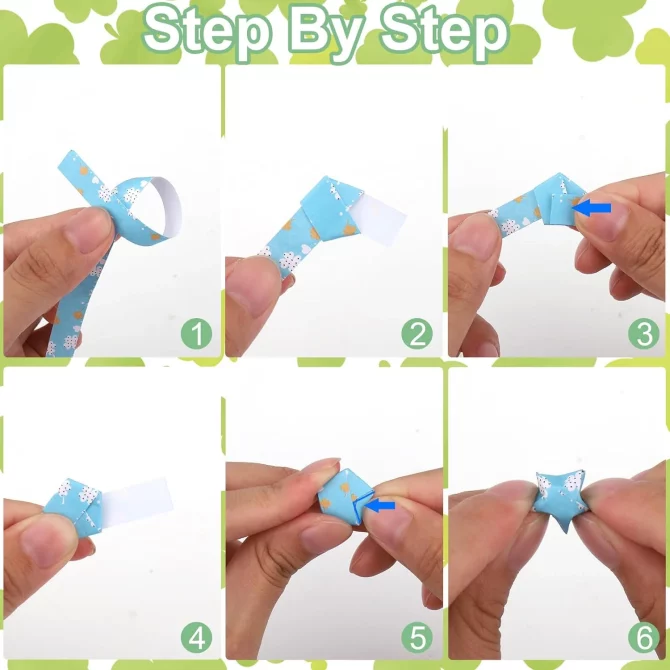 1080PCS Star Paper Strips, 8 Styles Four Leaf Clover Printed Origami Star Paper Strips,DIY Paper Crafts Supplies - Image 2