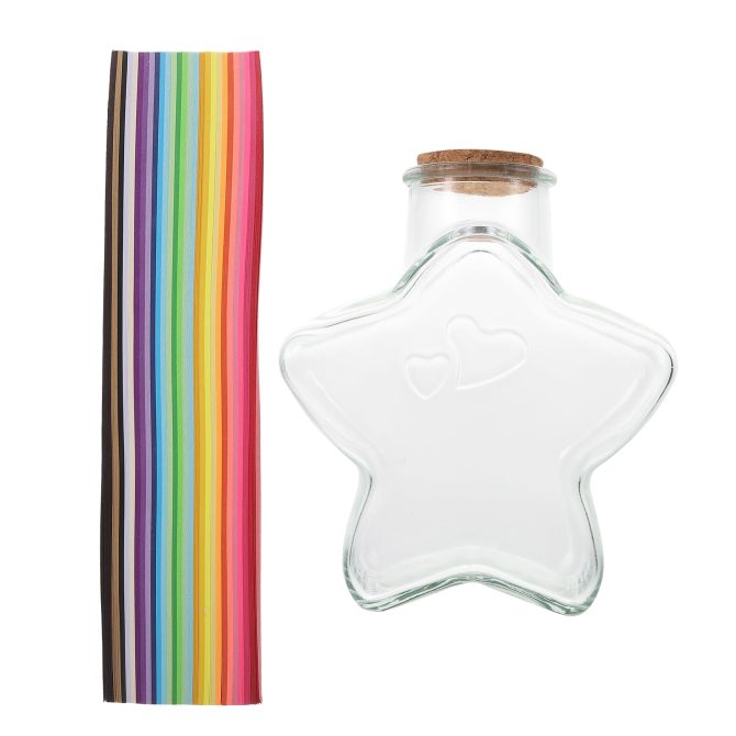 Glass Wishing Bottles & Origami Star Paper Set with 540pcs Rainbow Paper