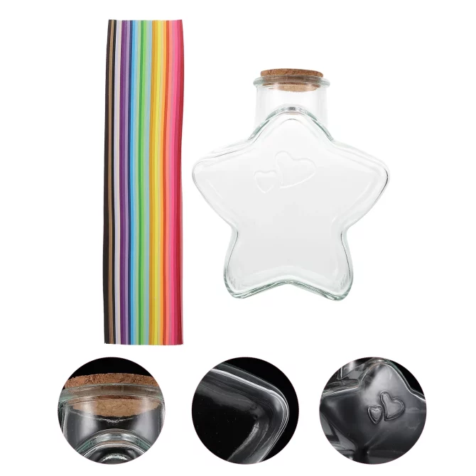Glass Wishing Bottles & Origami Star Paper Set with 540pcs Rainbow Paper - Image 2