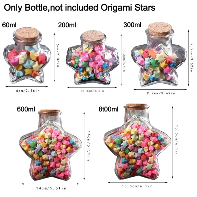 DIY Stars Shape Craft Clear Pentagram Storage Bottle Glass Jars Origami Stars Glass Bottle Wishing Bottle 800ML - Image 2