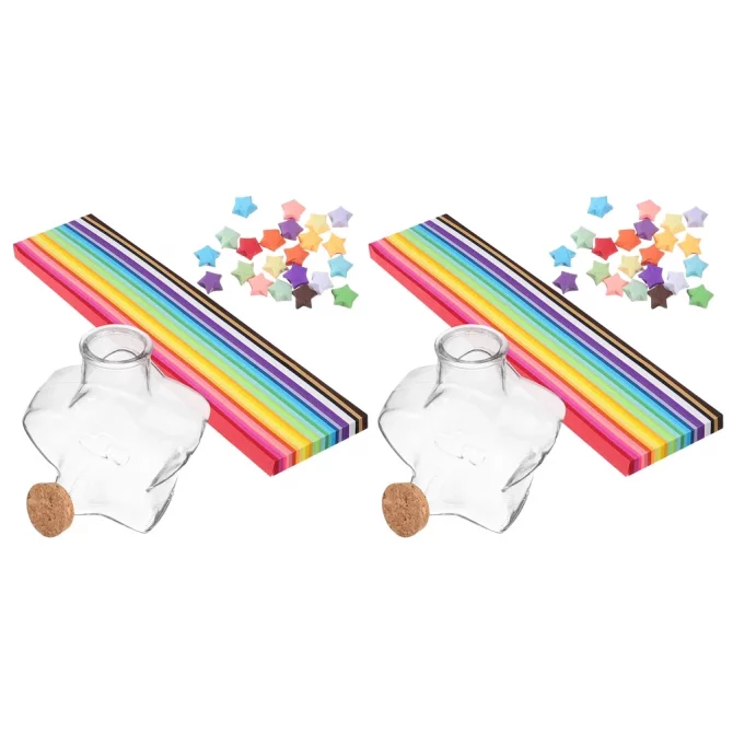 1 Set of Star Wishing Bottle With Origami Paper Empty Glass Wishing Bottle DIY Supply