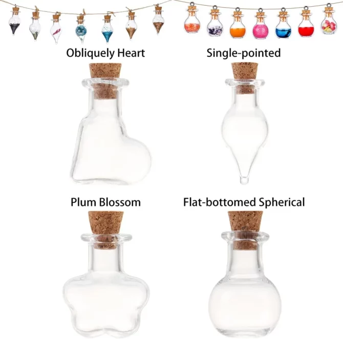 25Pcs Mini Glass Bottles with Cork Lids, 5 Classic Shapes Tiny Glass Jars, Wishing Bottles, Small DIY Decorative Craft Vials for DIY Crafts Party Weddings Decoration Storage Accessories - Image 2