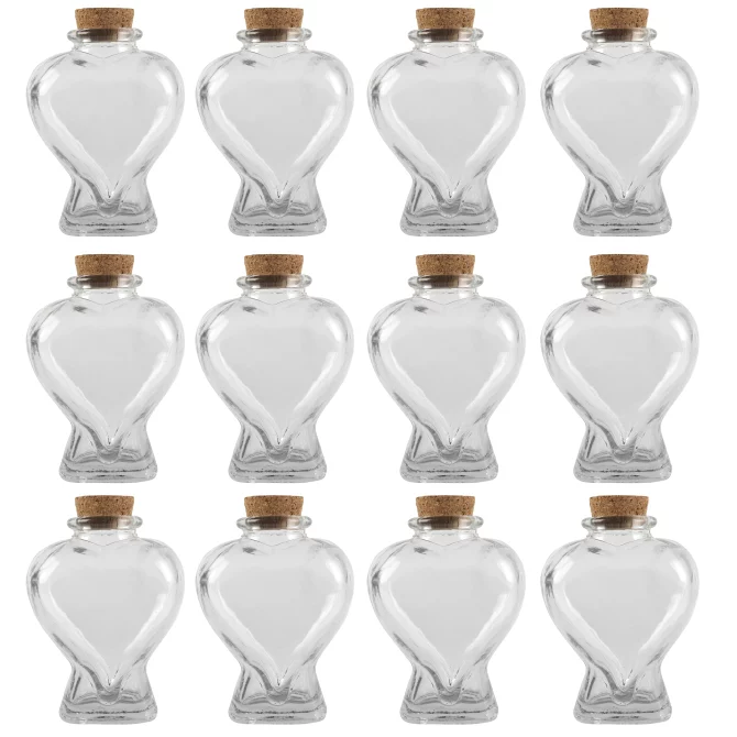 Heart-Shaped Glass Bottle with Cork by  - Decorative Jar for Weddings - Parties - Home Décor - Arts & Crafts - Bulk 12 Pack