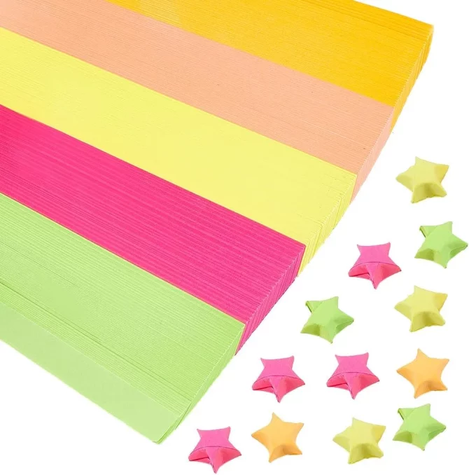 1030pcs Origami Stars Paper 5 Colors Star Paper Strip Double Sided Colorful Paper Strips for DIY Hand Origami Lucky Star Paper Decoration Folding Strips Art Crafting Supplies