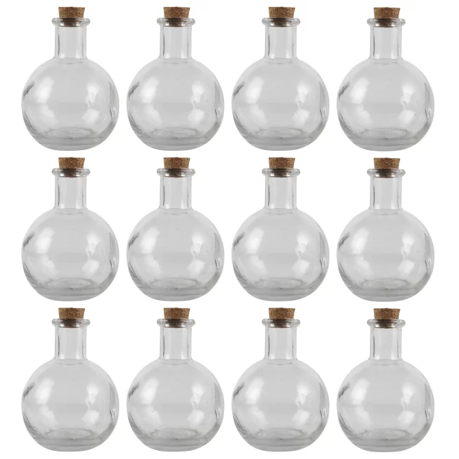 Round Glass Bottle with Cork by  - Decorative Jar for Weddings, Parties, Home Décor, Arts & Crafts, Bulk 12 Pack