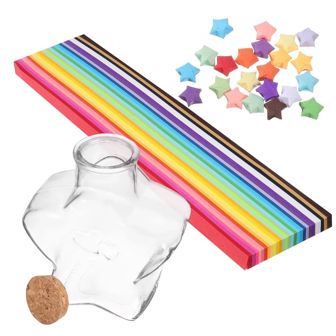 32Pcs Glass Wishing Bottle Gradient Blue With Origami Lucky Paper Stars For present Giving